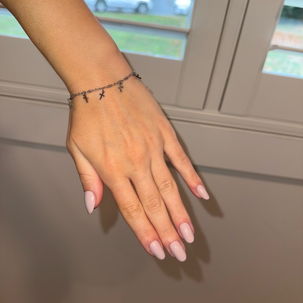Delicate Dainty Sterling Silver Charm Cross Bracelet (Adjustable) Christian